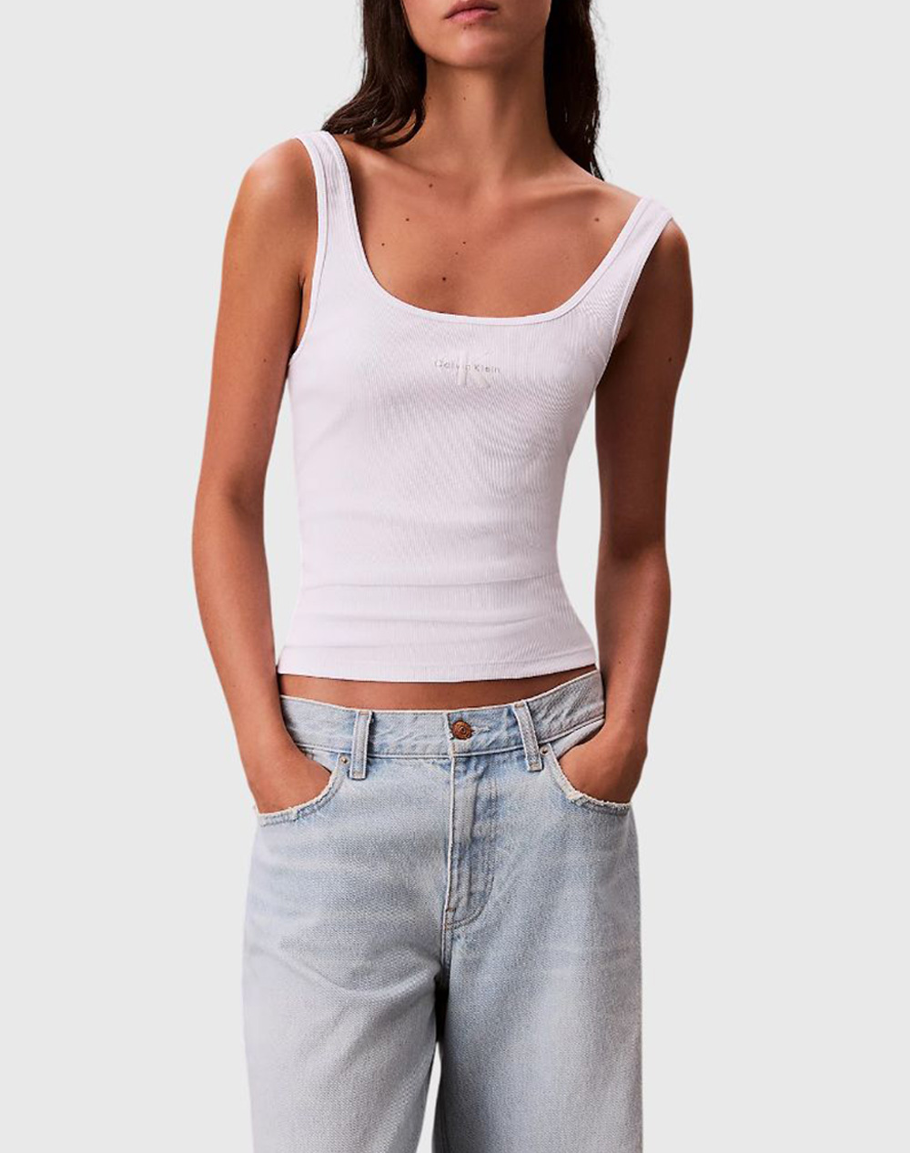 CALVIN KLEIN MONOGRAM SCOOP NK RIB TANK TOP LV047A804G-YAA White