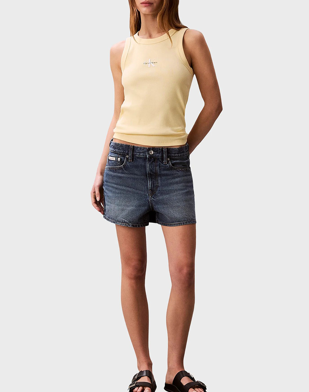 Calvin Klein Jeans Sl Monogram Rib Tank Lv047E200G-4My Lightyellow Γυναικεία ρούχα μπλούζες Τοπ Κορμακια Politikos Shop Πολιτικός
