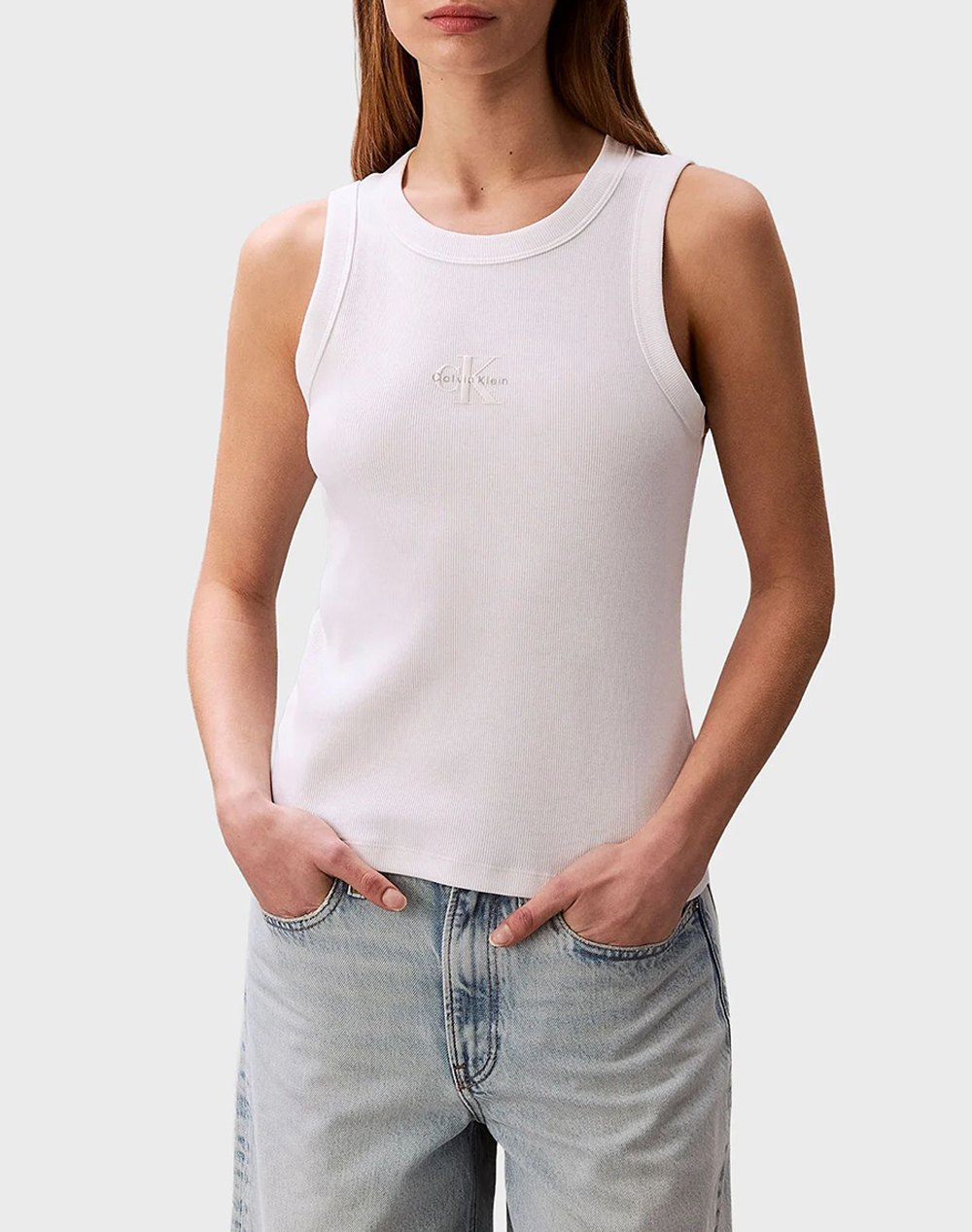 CALVIN KLEIN JEANS SL MONOGRAM RIB TANK LV047E200G-YAF White