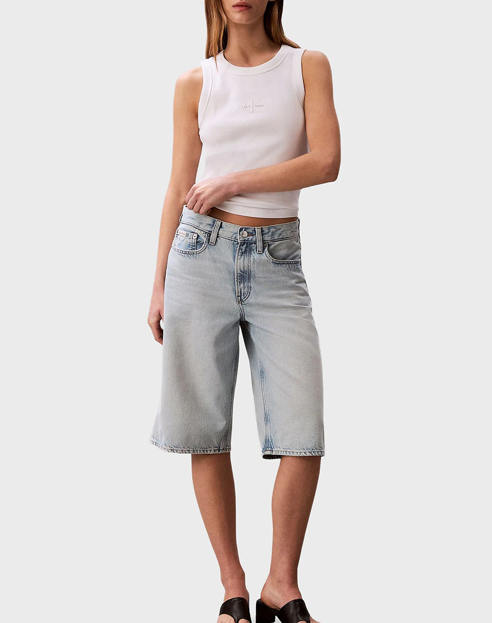 Calvin Klein Jeans Sl Monogram Rib Tank Lv047E200G-Yaf White Γυναικεία ρούχα μπλούζες Τοπ Κορμακια Politikos Shop Πολιτικός