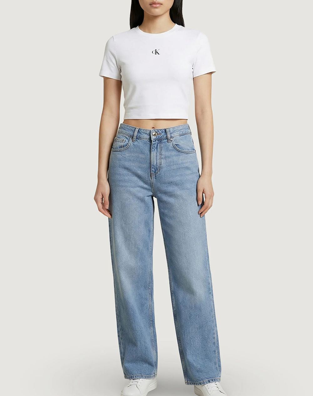 Calvin Klein Jeans A - Ss Logo Cropped Tee Lv047Ab213-Yaf White Γυναικεία ρούχα μπλούζες Τ-Shirt Politikos Shop Πολιτικός