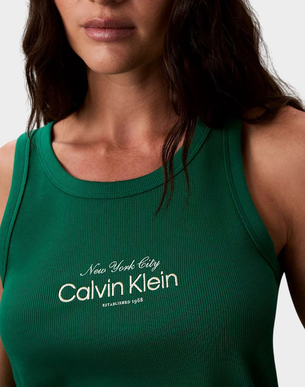 Calvin Klein Jeans Contour 2X2 Rib Graphic Tank Lv047F816G-L4G Green Γυναικεία ρούχα μπλούζες Τοπ Κορμακια Politikos Shop Πολιτικός