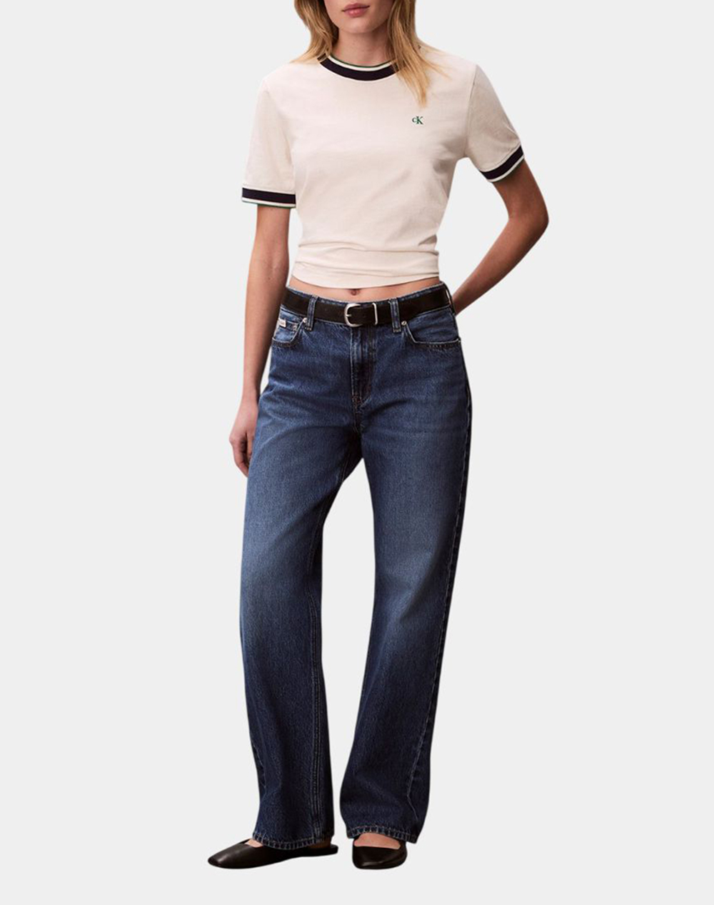 Calvin Klein Jeans Ss Ctn Monogram Stripe Trim Tee Lv047F226G-Yas Cream Γυναικεία ρούχα μπλούζες Τ-Shirt Politikos Shop Πολιτικός