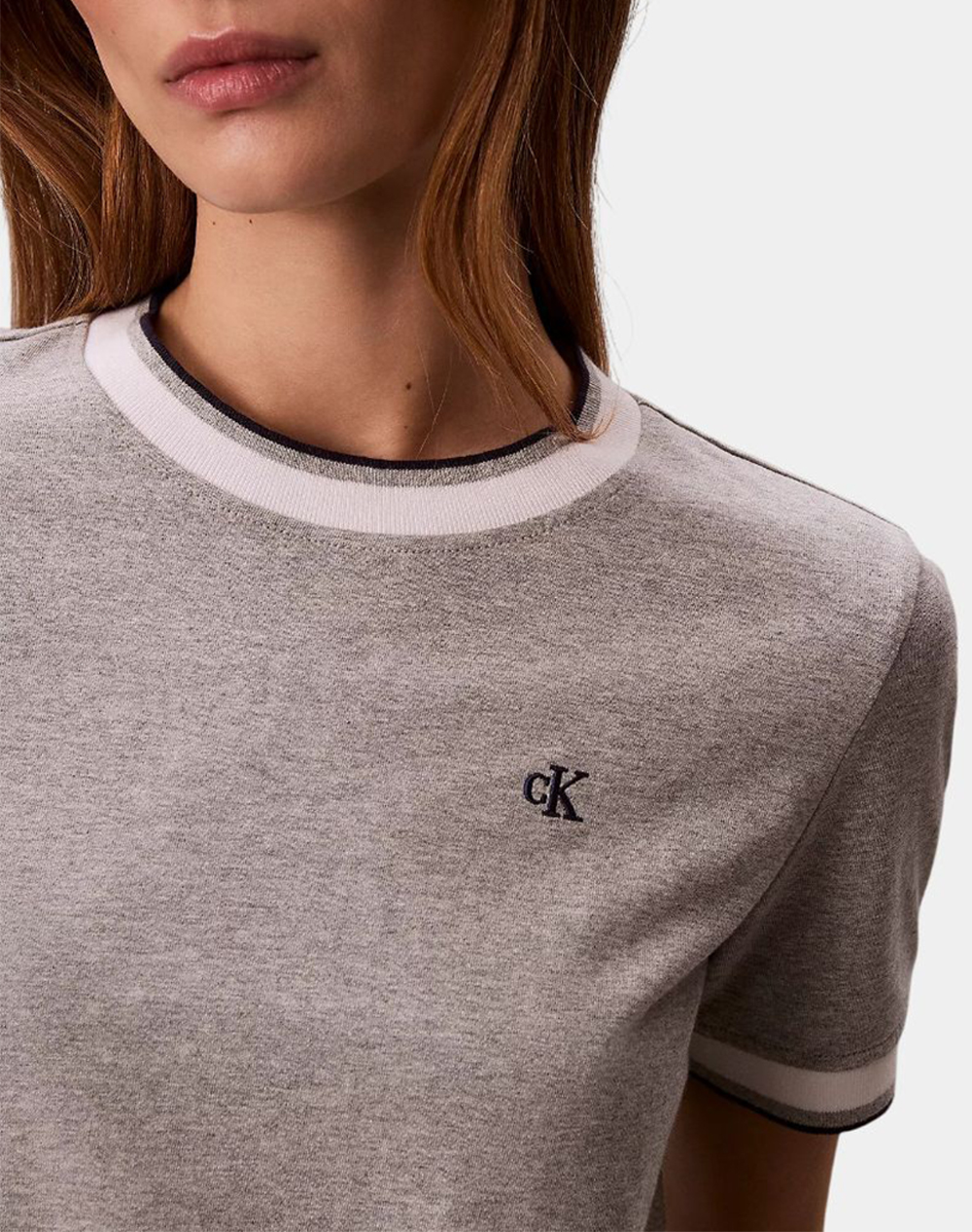 CALVIN KLEIN JEANS SS CTN MONOGRAM STRIPE TRIM TEE LV047F226G-P79 LightGray φωτογραφία