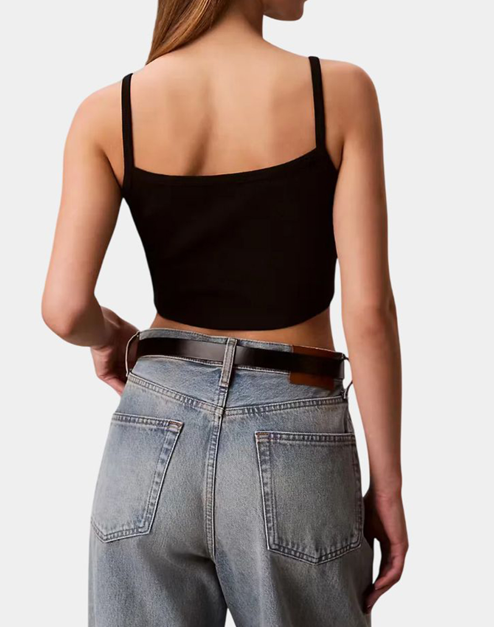 CALVIN KLEIN CALVIN KLEIN JEANS SL WOVEN LABEL 2X2 BABY RIB CROP LV047F221G-UB1 Black - 2