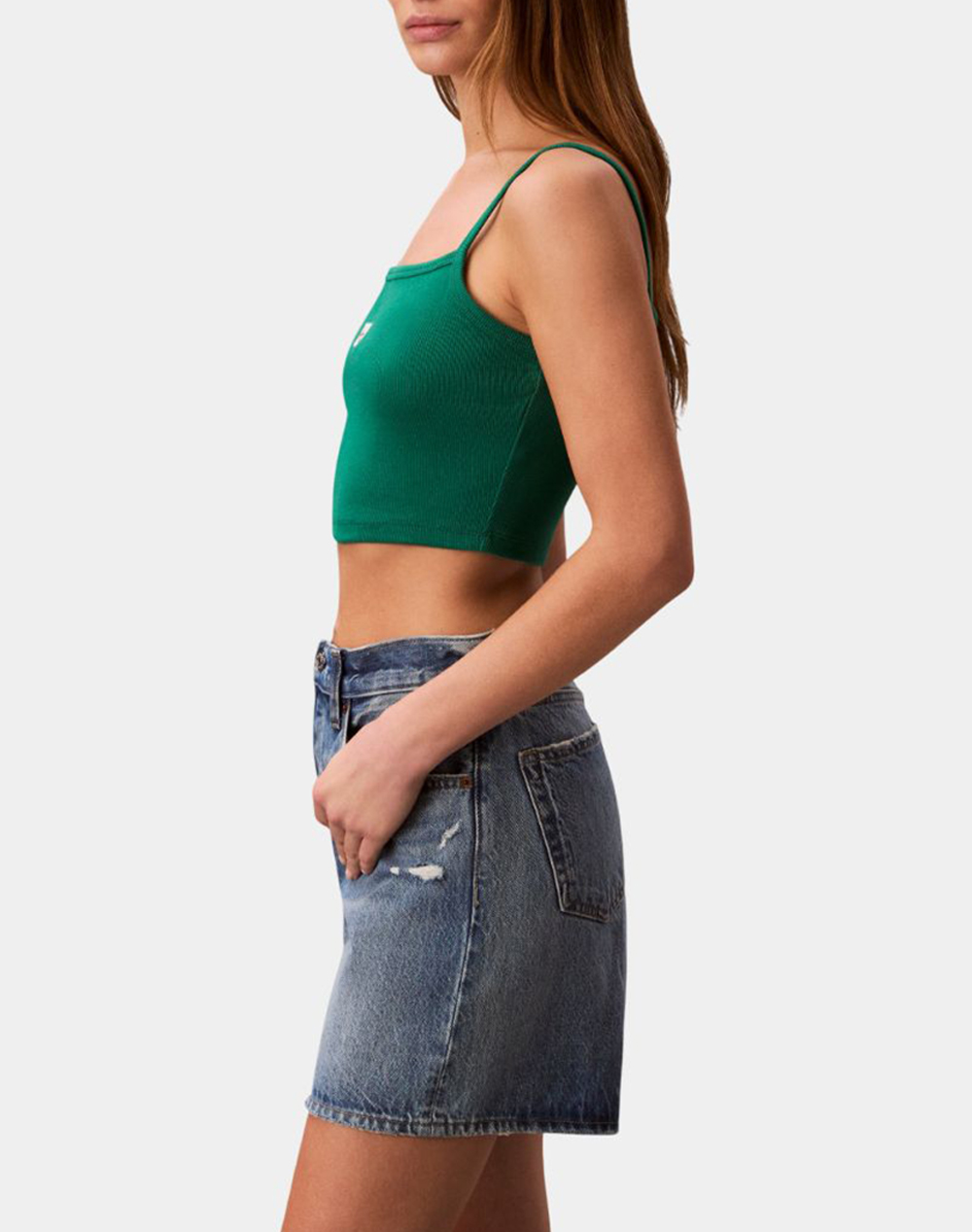 Calvin Klein Jeans Sl Woven Label 2X2 Baby Rib Crop Lv047F221G-L4G Green Γυναικεία ρούχα μπλούζες Τοπ Κορμακια Politikos Shop Πολιτικός