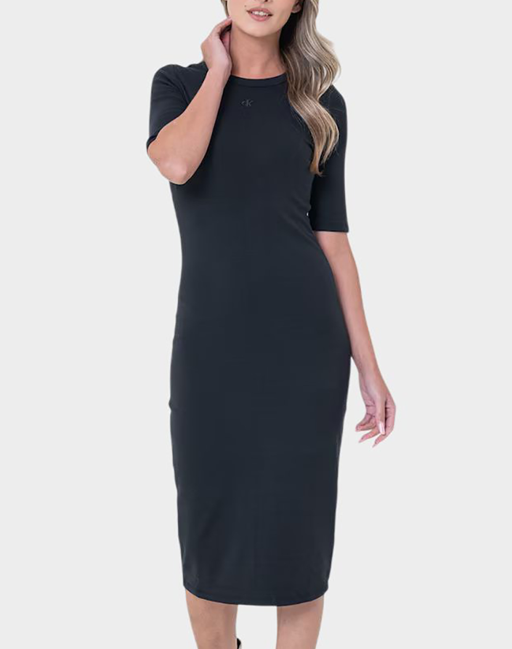CALVIN KLEIN JEANS HS CTN CONTOUR 1X1 RIB MIDI DRES LV047D217G-UB1 Black