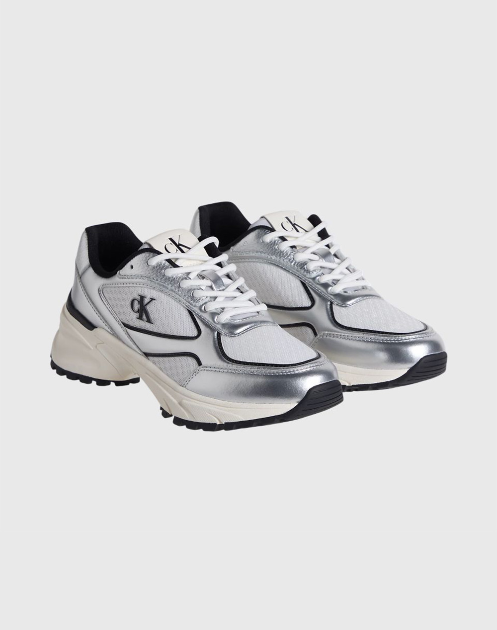 CALVIN KLEIN JEANS HIKE RUNNER LACE UP MESH MIX MET YW0YW02063-0IX MetallicSilver
