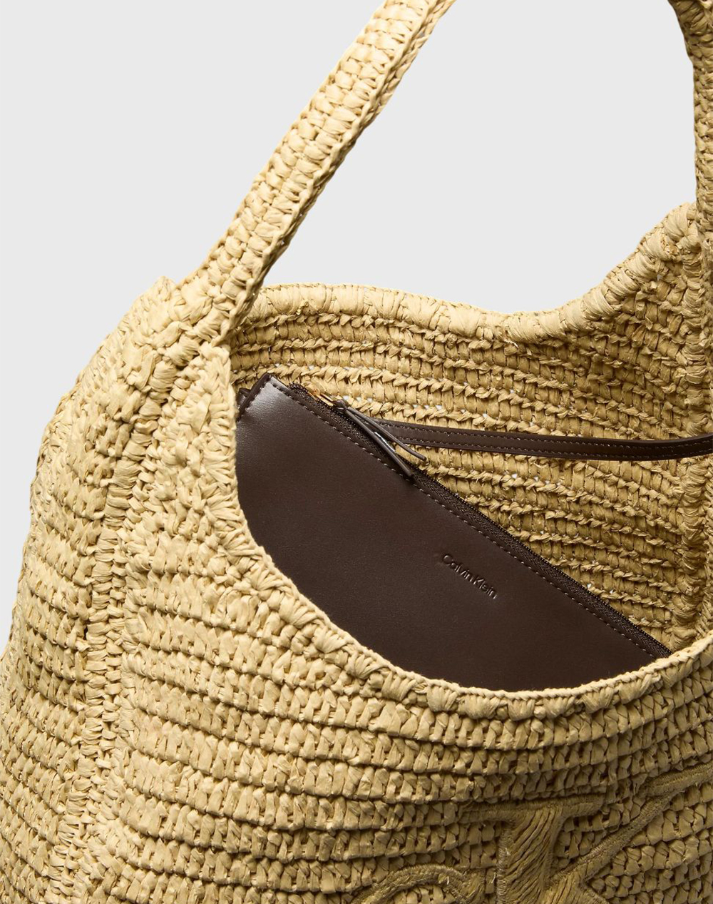 Calvin Klein Jeans Bold Ck Raffia Lg Shoulder Bag Lv04F3448G-0Ei Biege Γυναικεία αξεσουάρ τσάντες Politikos Shop Πολιτικός