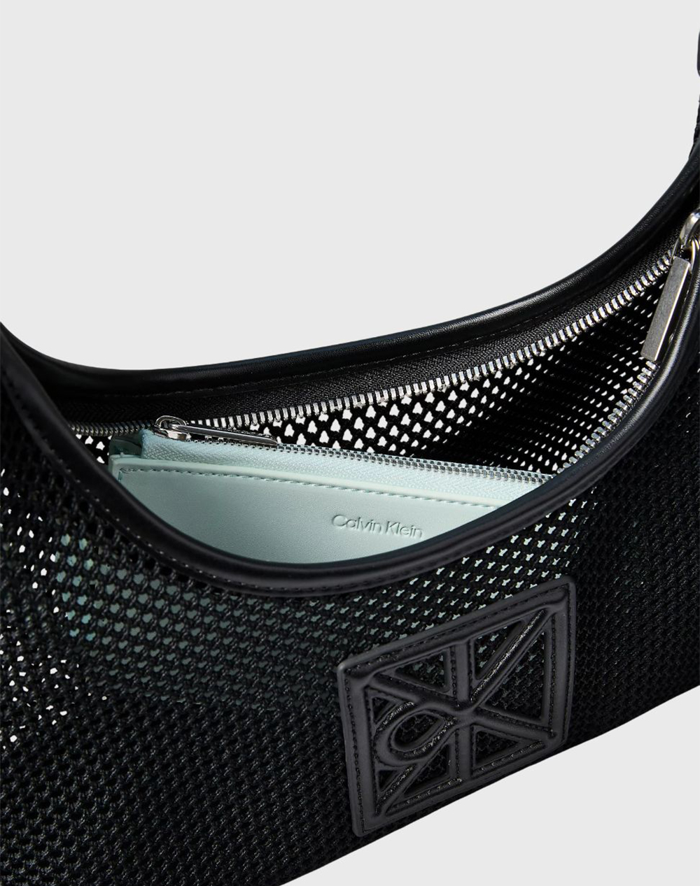 Calvin Klein Jeans Emblem Mesh Shoulder Bag Lv04F3381G-Ub1 Black Γυναικεία αξεσουάρ τσάντες Politikos Shop Πολιτικός