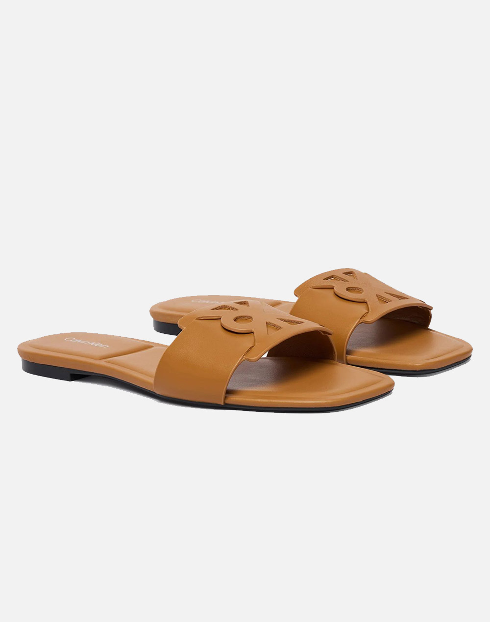 CALVIN KLEIN JEANS SQUARE FLAT SANDAL EMBLEM HW0HW03128-GBQ Tan φωτογραφία