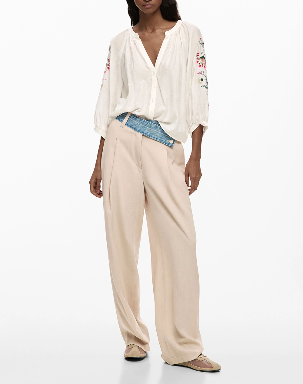 Desigual Blus Roman Μπλούζα Γυναικείο 26Swbw13-1000 White Γυναικεία ρούχα μπλούζες Τοπ Κορμακια Politikos Shop Πολιτικός