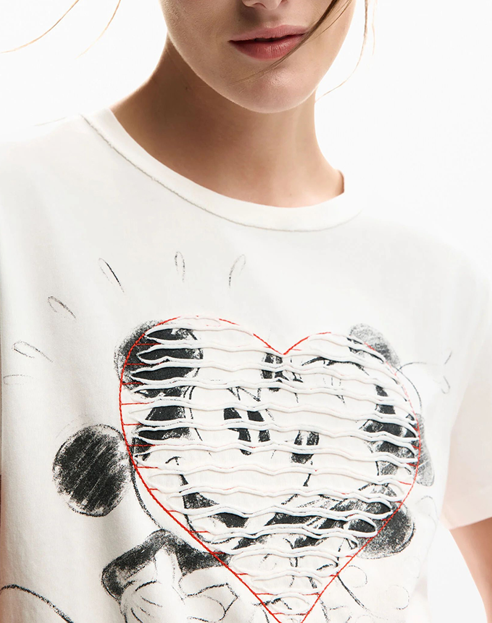 Desigual Ts Core Mickey Μπλούζα Γυναικείο 26Swtk42-1000 White Γυναικεία ρούχα μπλούζες Τ-Shirt Politikos Shop Πολιτικός