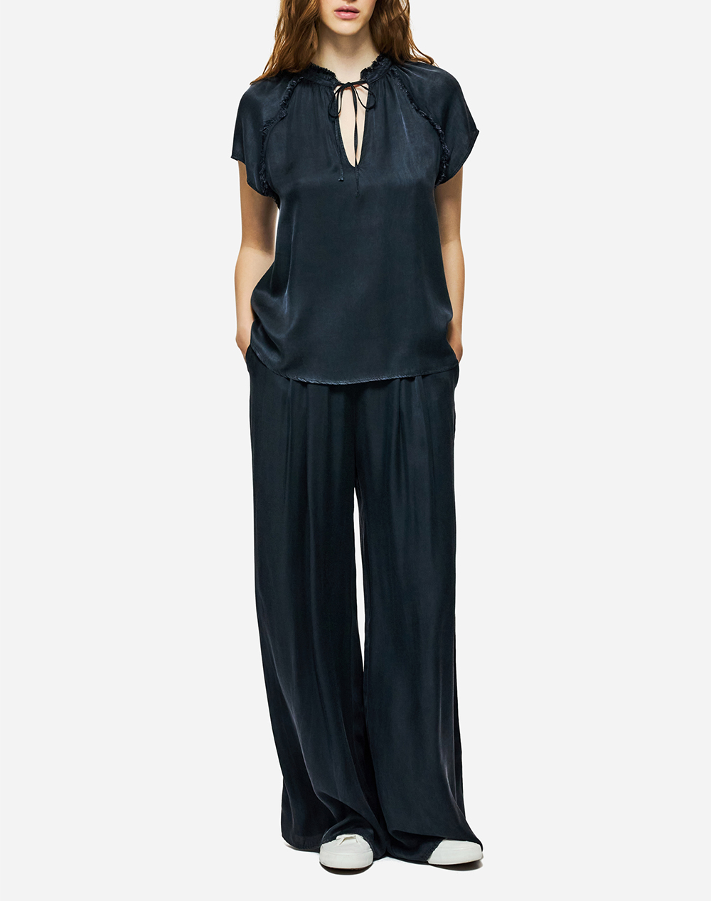 Dirty Laundry Wide Leg Pleated Pants Dlwp000048-Vintage Blue Darkblue Γυναικεία ρούχα παντελόνια Υφασματινα Politikos Shop Πολιτικός