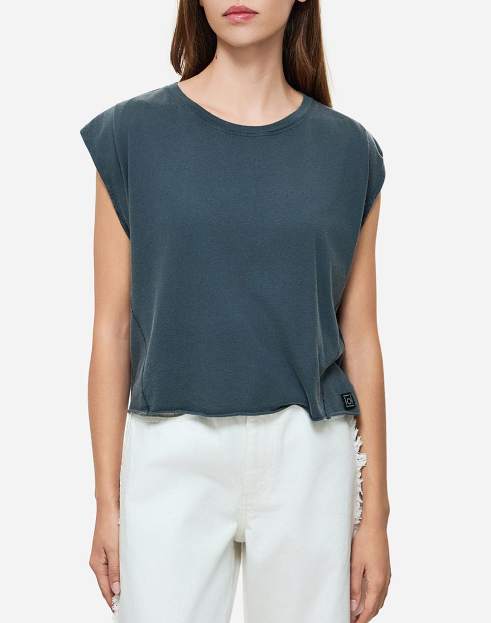 DIRTY LAUNDRY BOXY T-SHIRT WITH SLEEVE DETAIL DLWT000145-VINTAGE GREY DarkGray