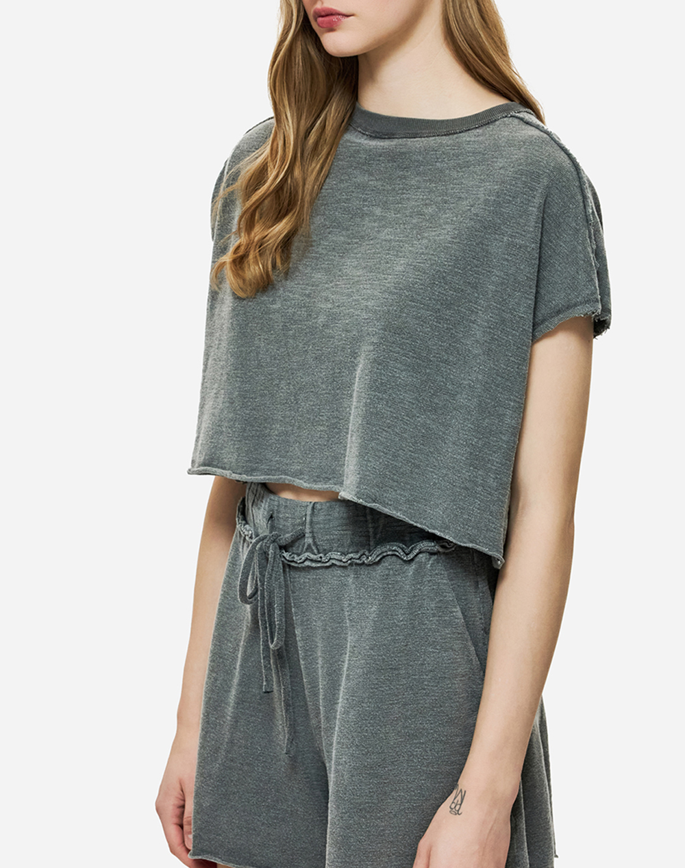 DIRTY LAUNDRY RELAXED RAW CUT T-SHIRT DLWT000148-VINTAGE GREY DarkGray