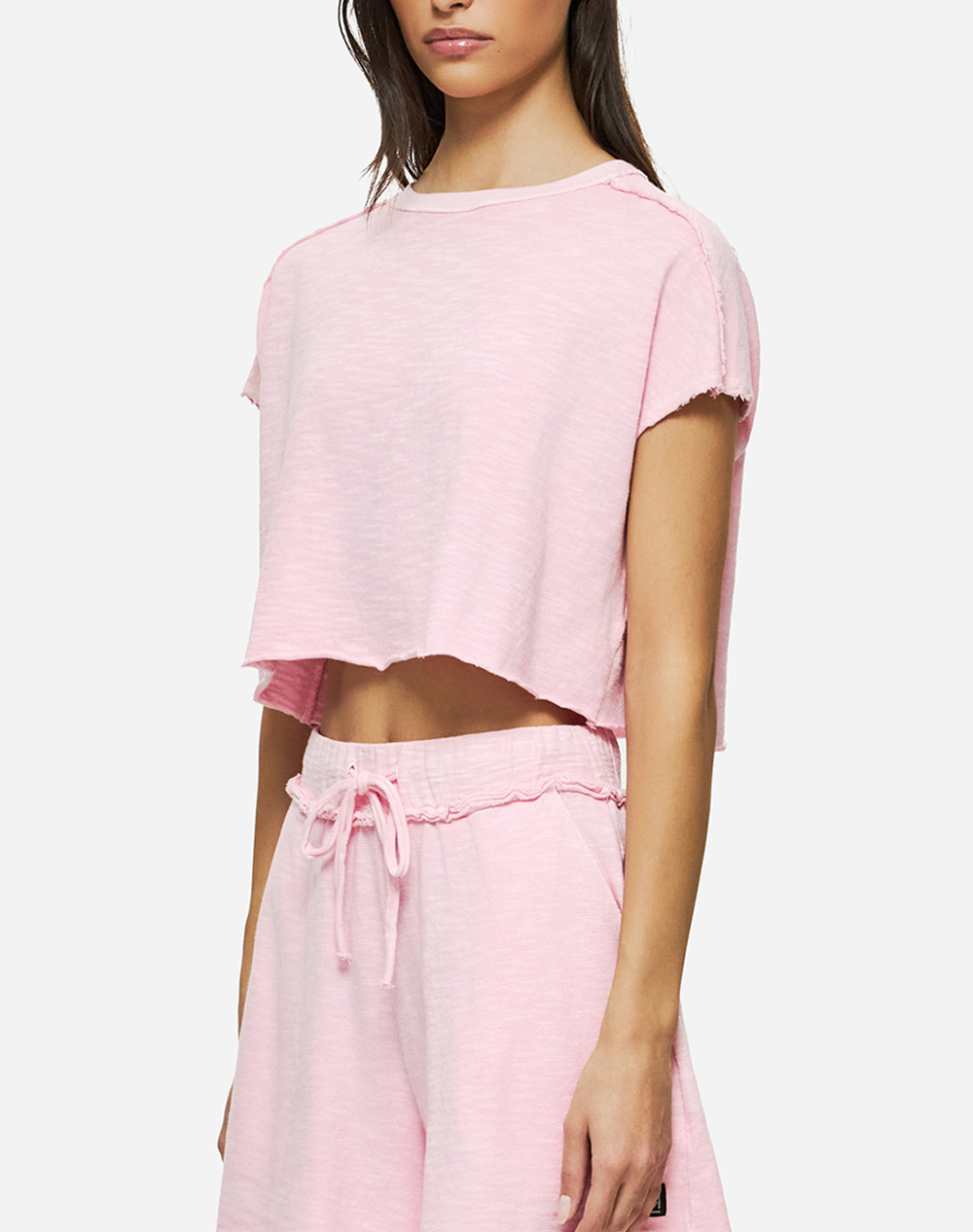 DIRTY LAUNDRY RELAXED RAW CUT T-SHIRT DLWT000148-Bubblegum Pink