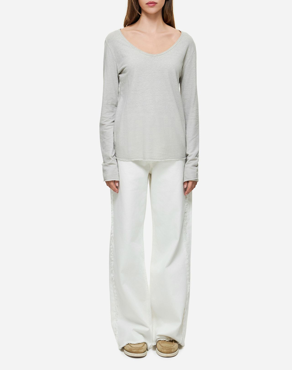 Dirty Laundry Linen Blend Longsleeve Dlwl000056-Sand Lightgray Γυναικεία ρούχα μπλούζες Τ-Shirt Politikos Shop Πολιτικός