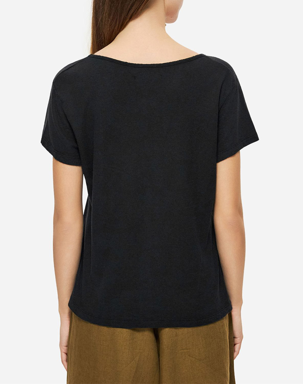 DIRTY LAUNDRY DIRTY LAUNDRY V-NECK LINEN BLEND T-SHIRT DLWT000152-BLACK Black - 2
