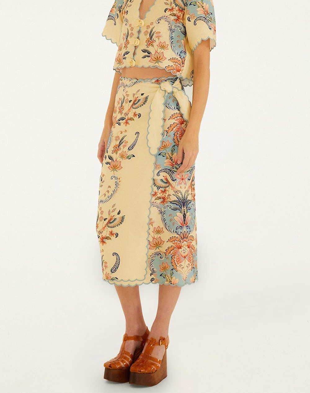 FARM RIO BOHO BEAUTY BUTTER MIDI SKIRT-BOHO BEAUTY BUTTER 348847-26016 Biege