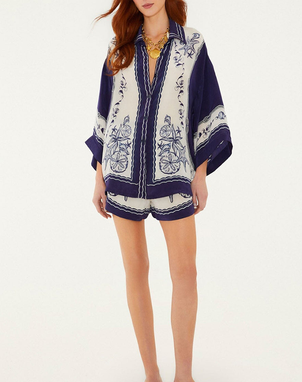 Farm Rio Coast Scarf Off-White Shirt-Coast 360773-25246-25246 Navyblue Γυναικεία ρούχα πουκάμισα Politikos Shop Πολιτικός