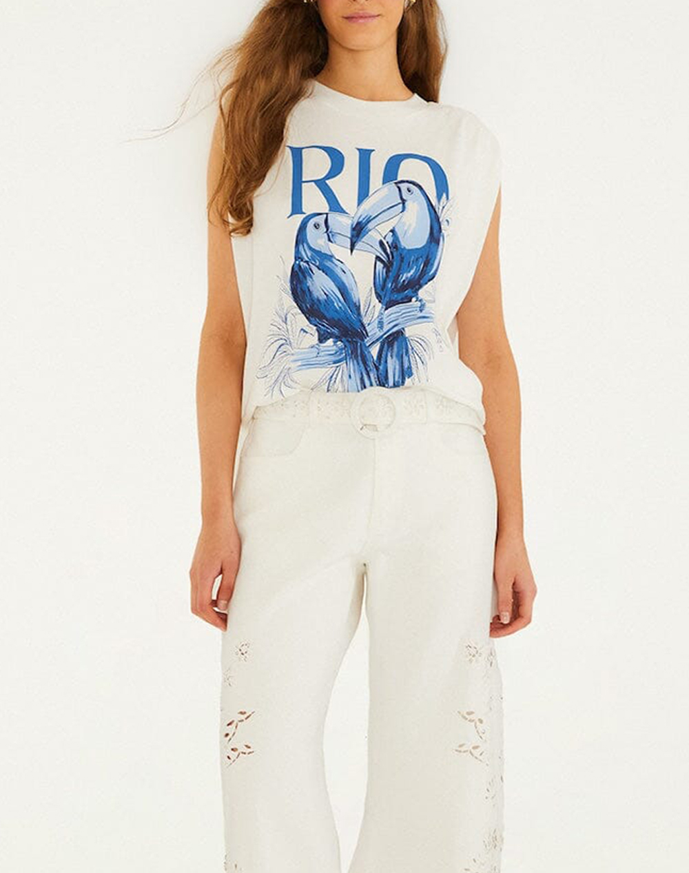 FARM RIO FARM RIO TOUCAN RIO SHOULDER PADS TANK TOP-OFF-WHITE 349809-L0025 OffWhite