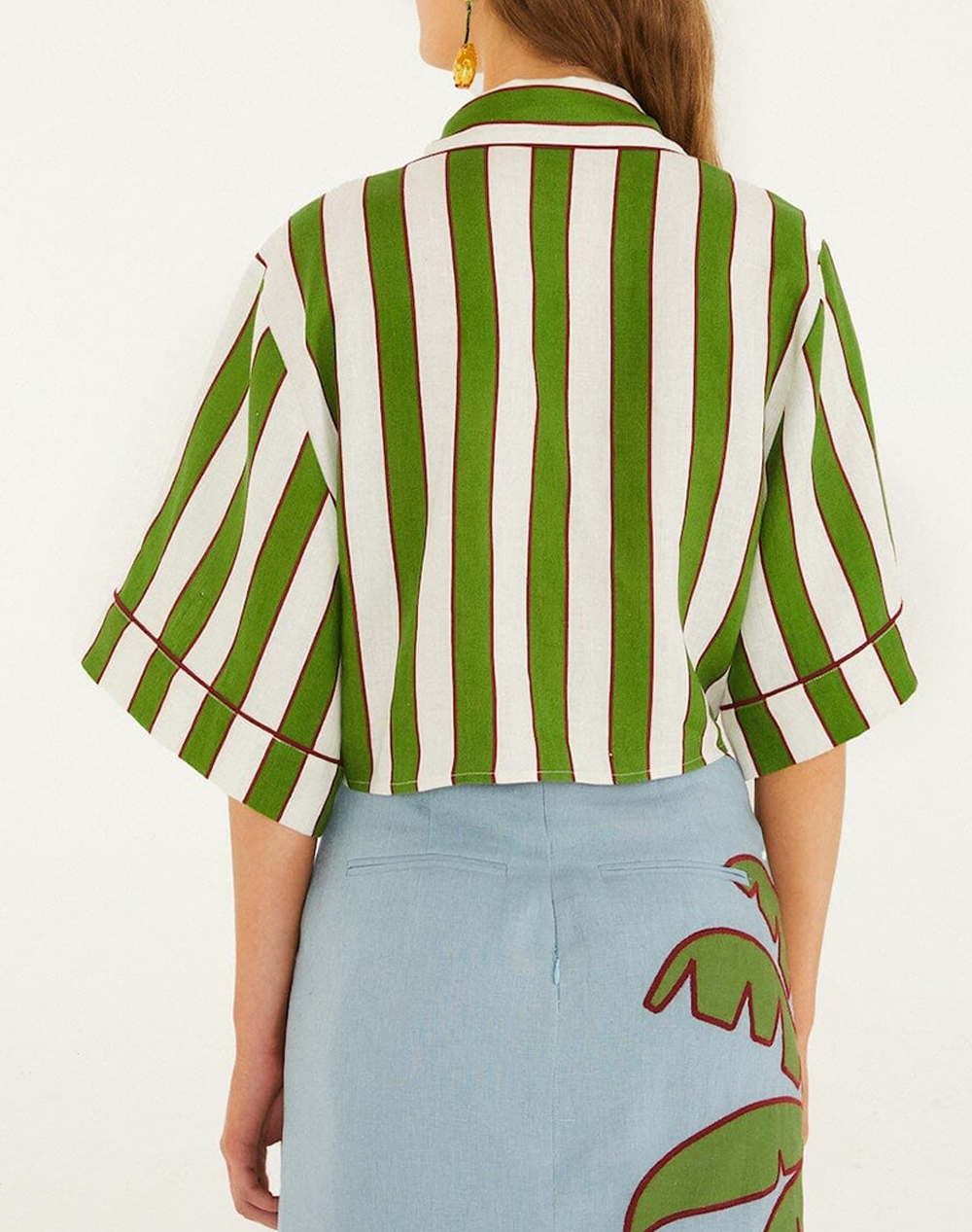 FARM RIO FARM RIO SPRING STRIPES GREEN SHORT SLEEVE CROP TOP-SPRING STRIPES GREEN 349073-26090 Green - 2