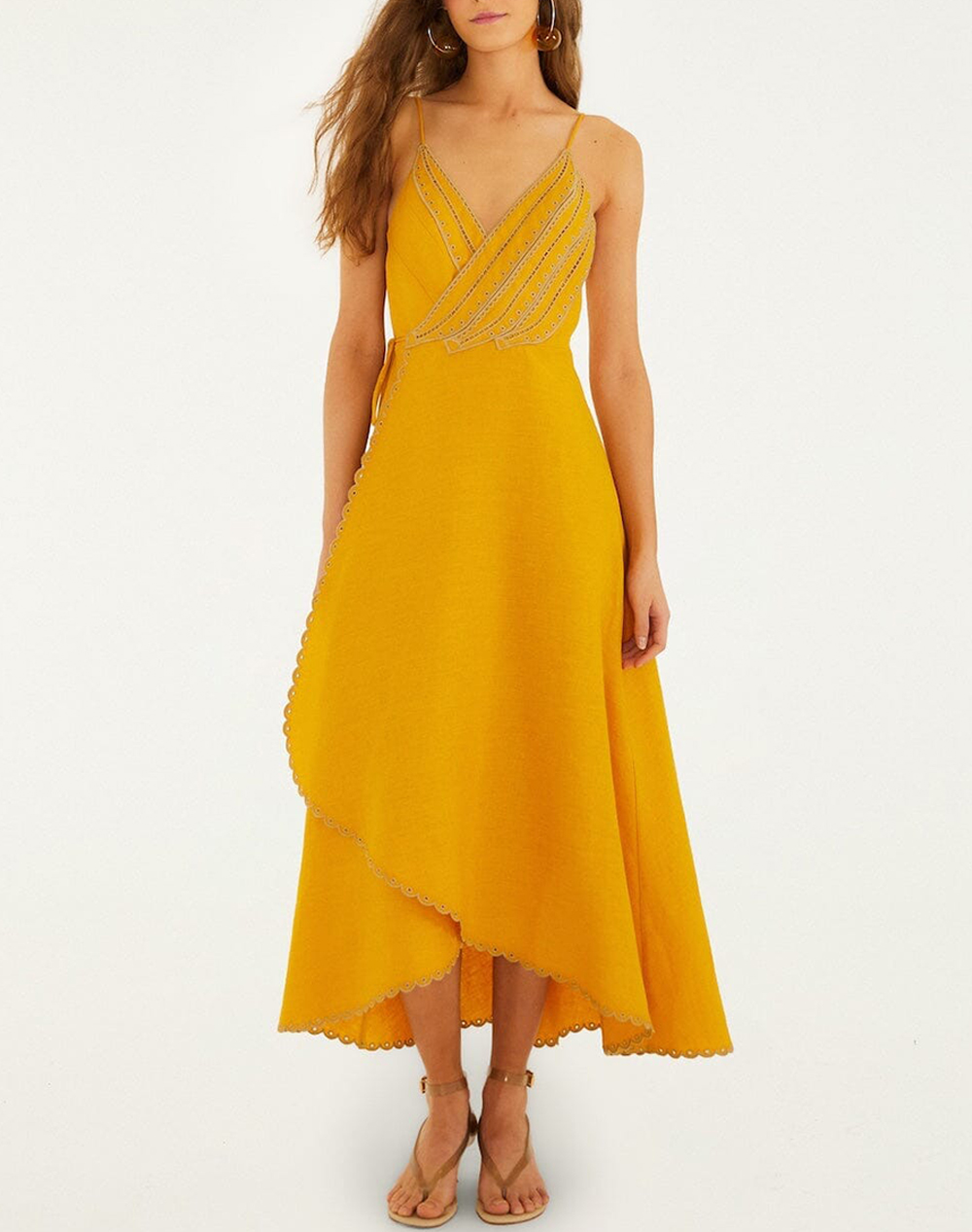 FARM RIO YELLOW BANANAS MAXI WRAP DRESS-YELLOW 347776-L0032 Yellow
