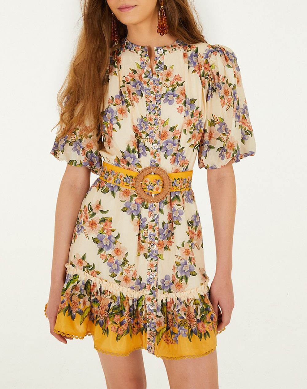 FARM RIO HILO STRIPES SAND MINI DRESS-HILO STRIPES SAND 353546-26056 Biege