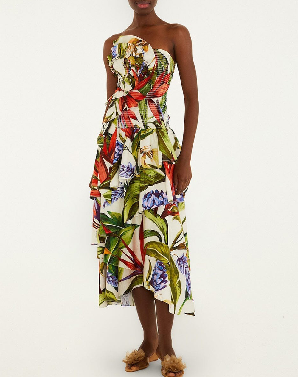 FARM RIO FLORART SAND STRAPLESS MAXI DRESS-FLORART SAND 349159-26044 Multi