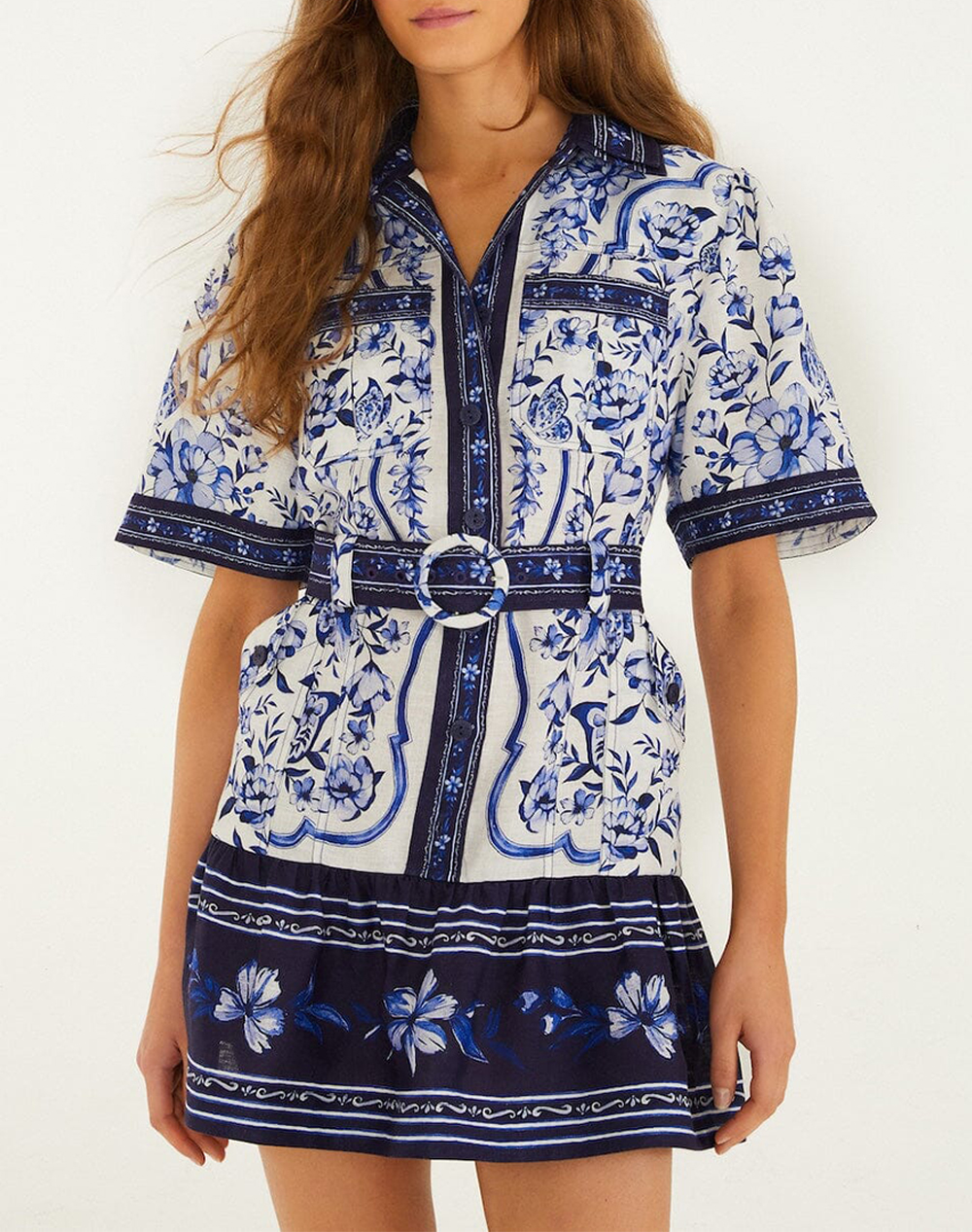 FARM RIO PORCELAIN GARDEN OFF-WHITE MINI DRESS-PORCELAIN GARDEN OFF-WHITE 349064-26076 Multi