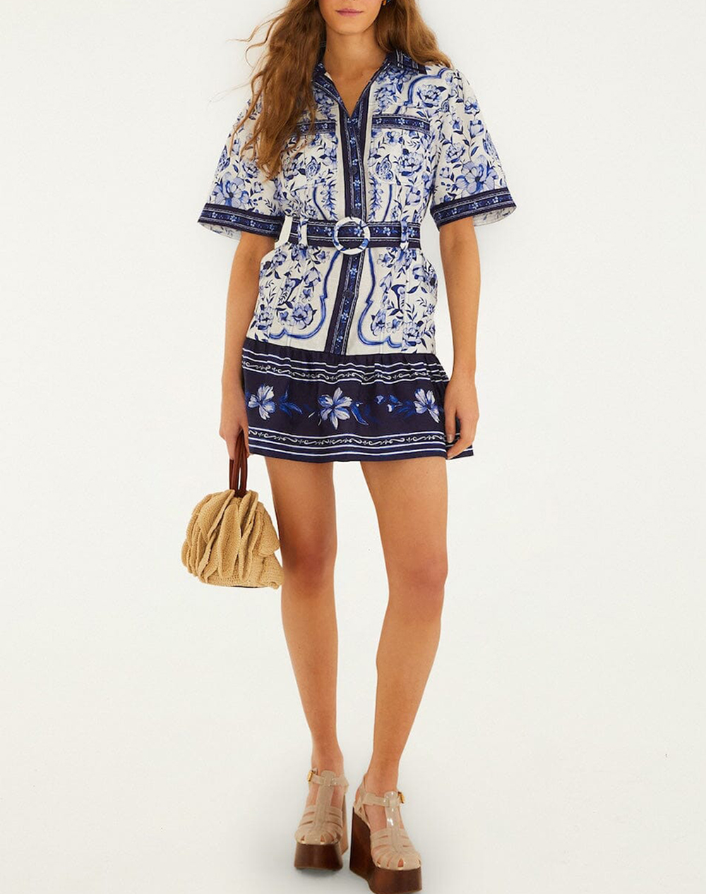 Farm Rio Porcelain Garden Off-White Mini Dress-Porcelain 349064-26076 Multi Γυναικεία ρούχα φορέματα Politikos Shop Πολιτικός