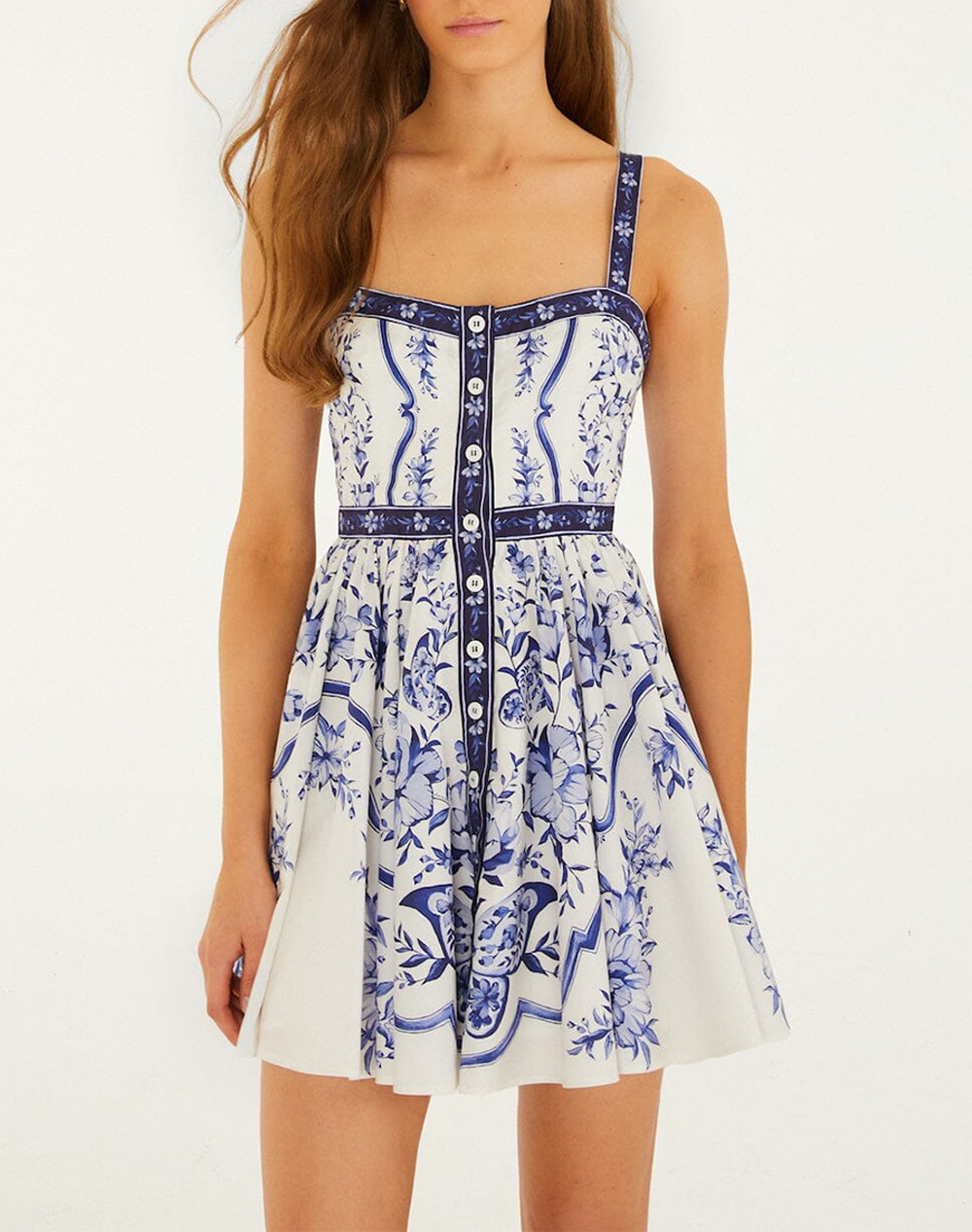FARM RIO PORCELAIN GARDEN OFF-WHITE SLEEVELESS MINI DRESS-PORCELAIN GARDEN OFF-WHITE 348366-26076 Multi