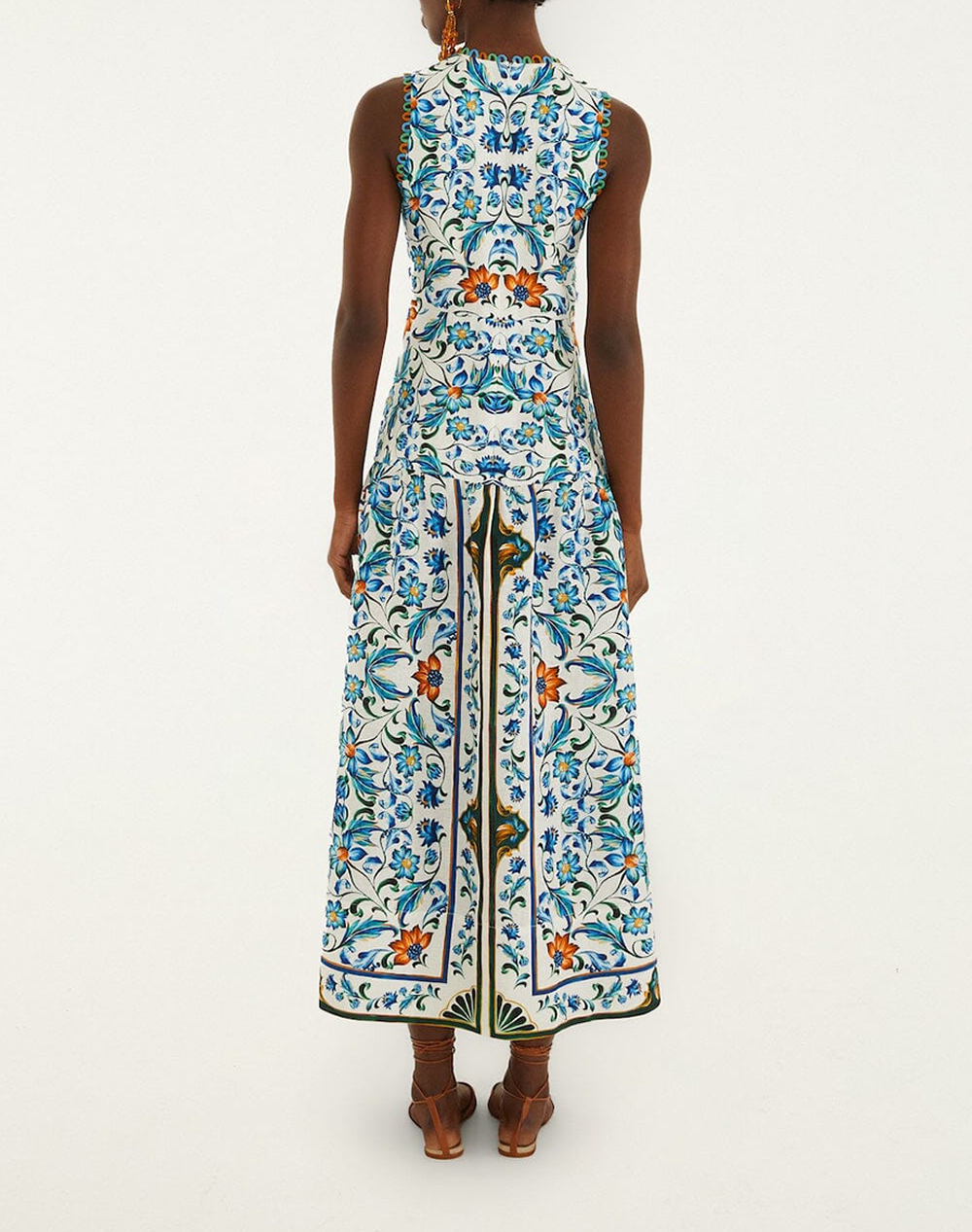 FARM RIO FLORA TILE OFF-WHITE MIDI DRESS-FLORA TILE OFF-WHITE 349089-26038 Multi