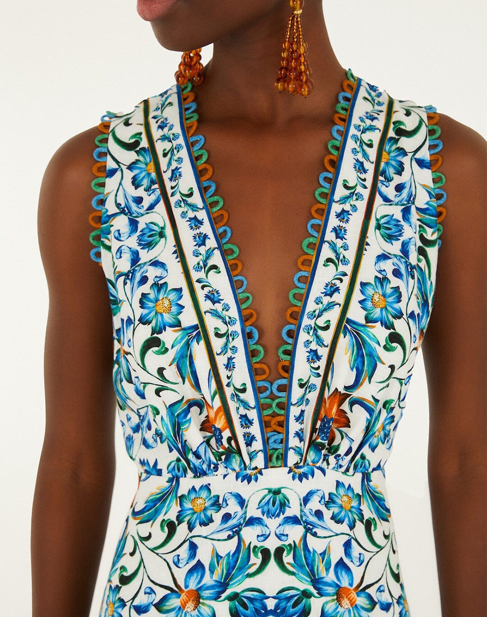 Farm Rio Flora Tile Off-White Midi Dress-Flora 349089-26038 Multi Γυναικεία ρούχα φορέματα Politikos Shop Πολιτικός