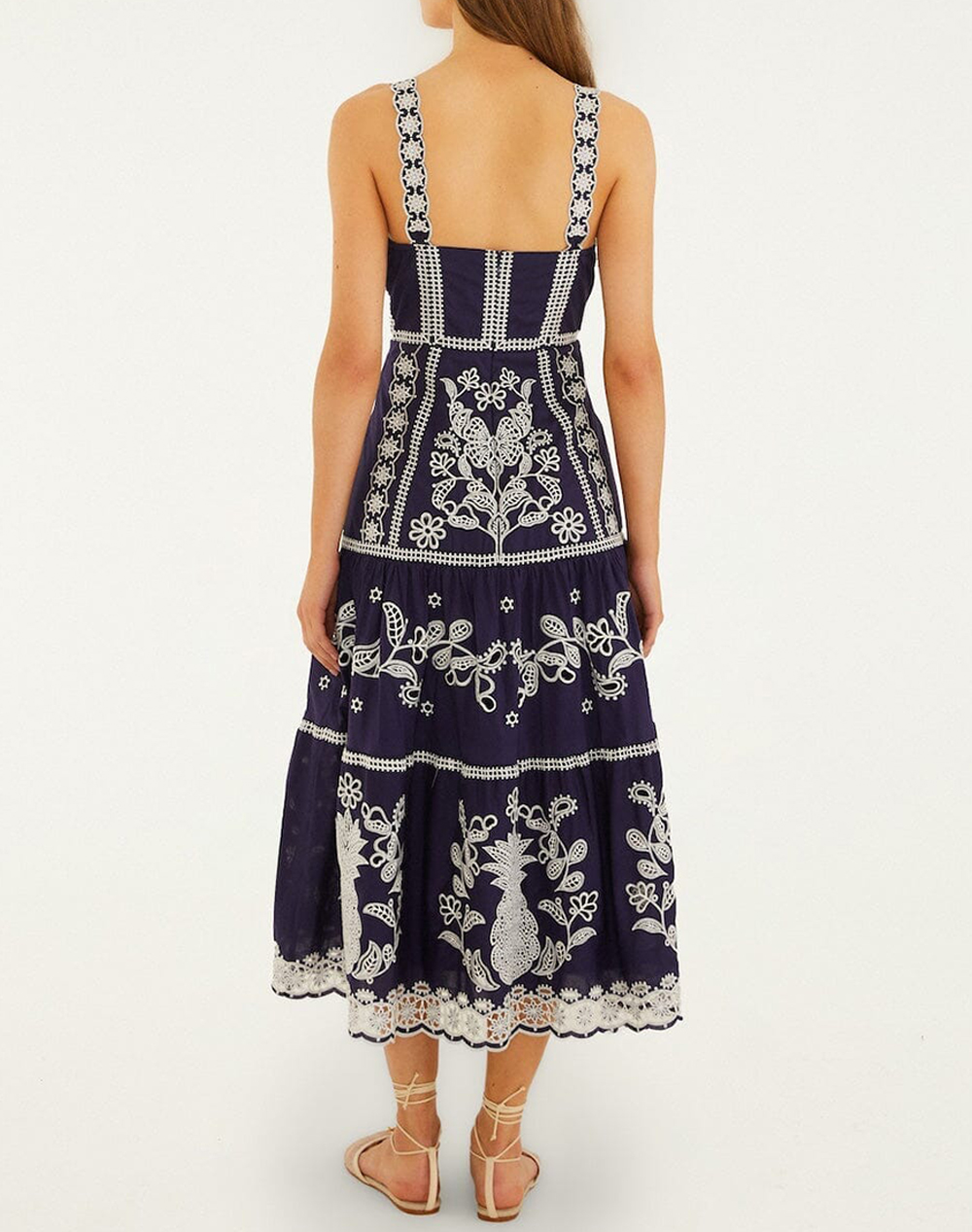FARM RIO FARM RIO BLUE AND WHITE RICHILLIEU MIDI DRESS-BLUE 348962-L0003 NavyBlue - 2