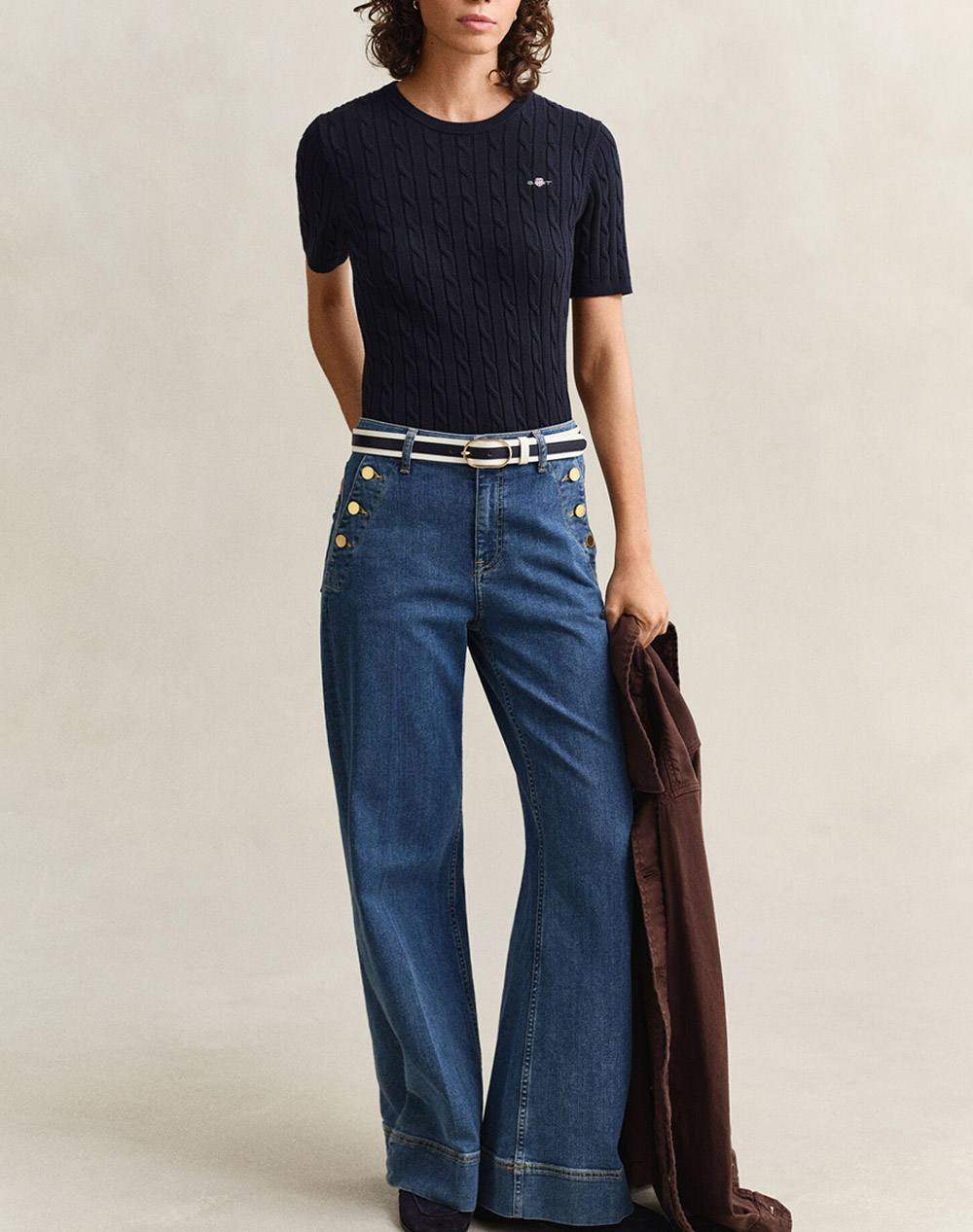 Gant Πουλοβερ Κμ Stretch Cotton Cable Ss C-Neck 3Gw4800105-433 Darkblue Γυναικεία ρούχα μπλούζες Πλεκτά Politikos Shop Πολιτικός