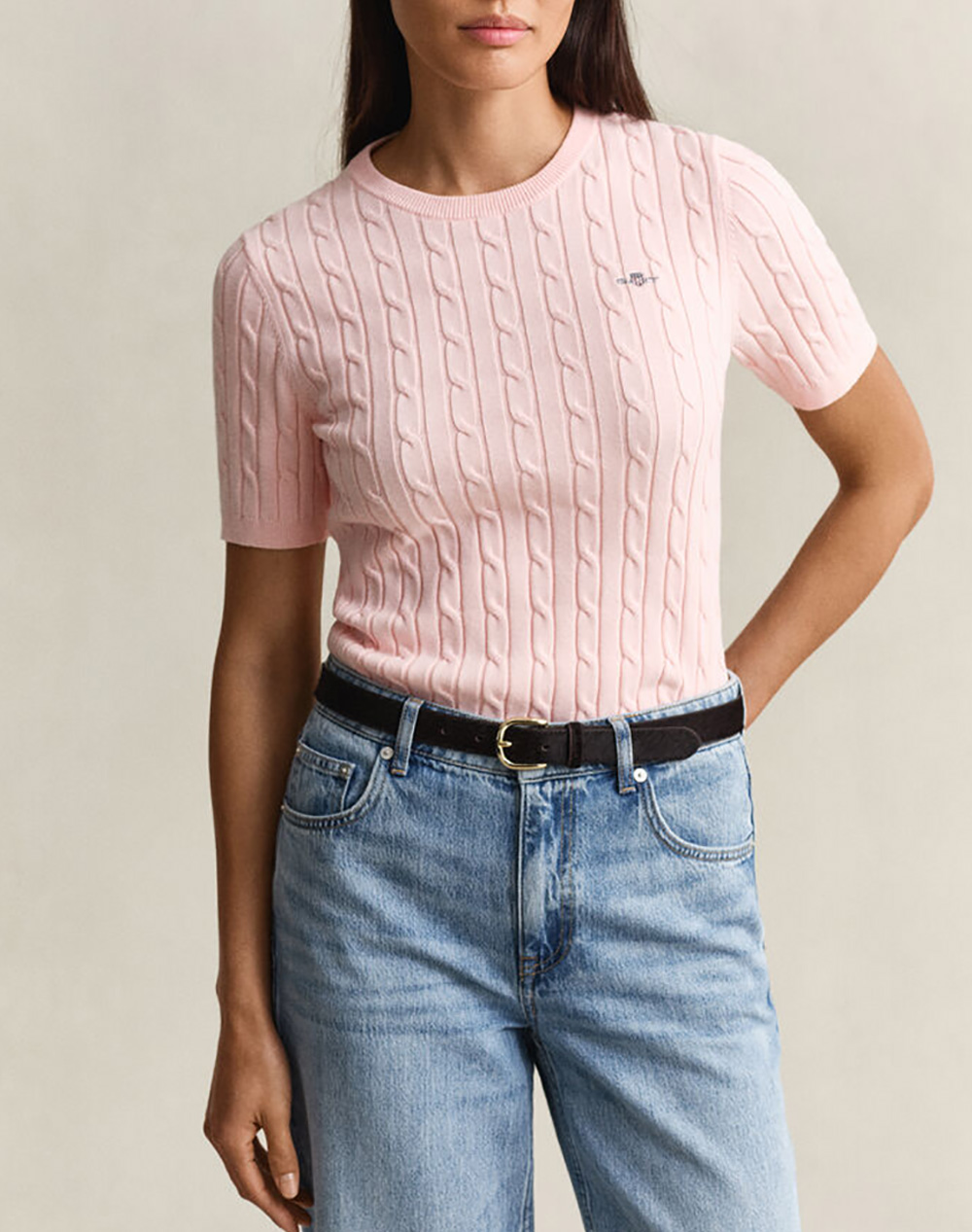 GANT ΠΟΥΛΟΒΕΡ ΚΜ STRETCH COTTON CABLE SS C-NECK 3GW4800105-647 LightPink