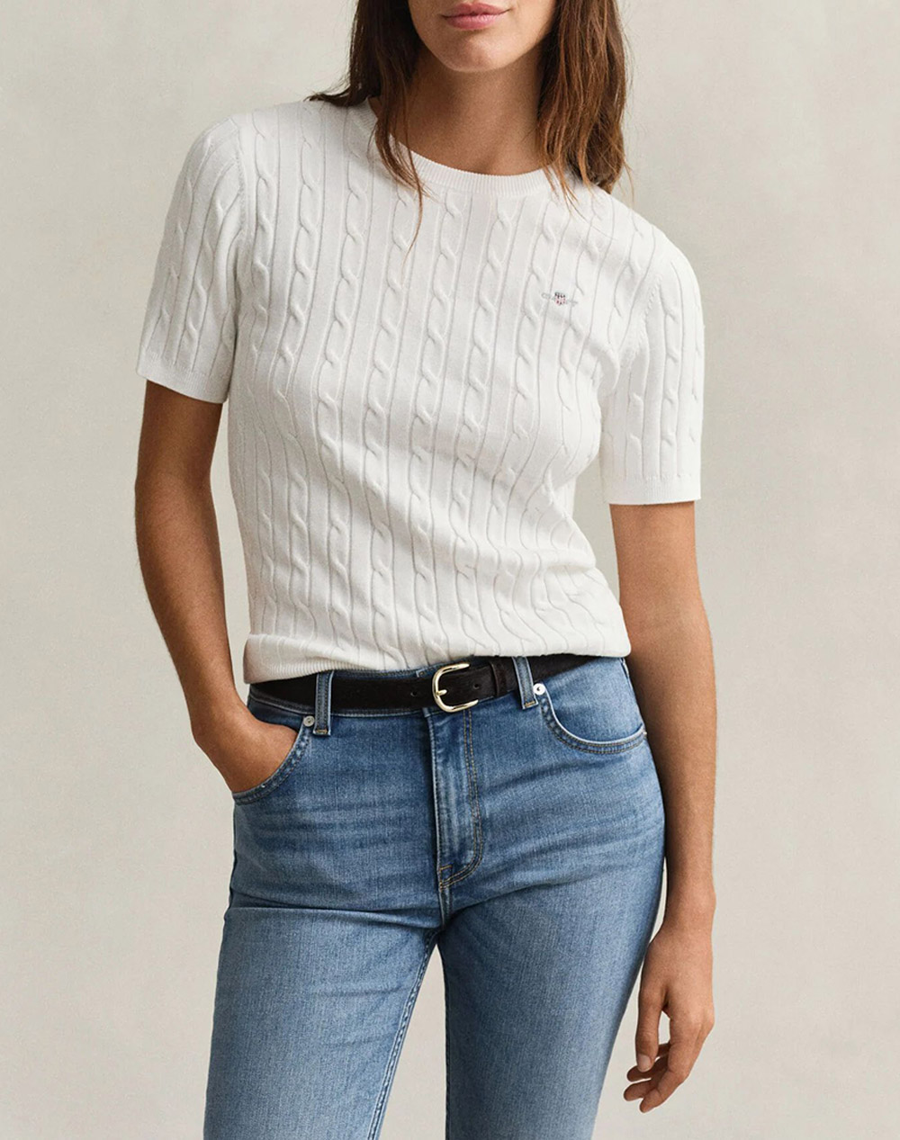 GANT ΠΟΥΛΟΒΕΡ ΚΜ STRETCH COTTON CABLE SS C-NECK 3GW4800105-113 OffWhite