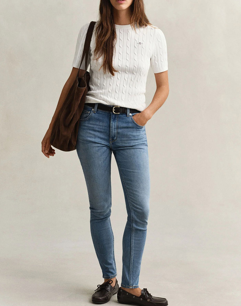 Gant Πουλοβερ Κμ Stretch Cotton Cable Ss C-Neck 3Gw4800105-113 Offwhite Γυναικεία ρούχα μπλούζες Πλεκτά Politikos Shop Πολιτικός