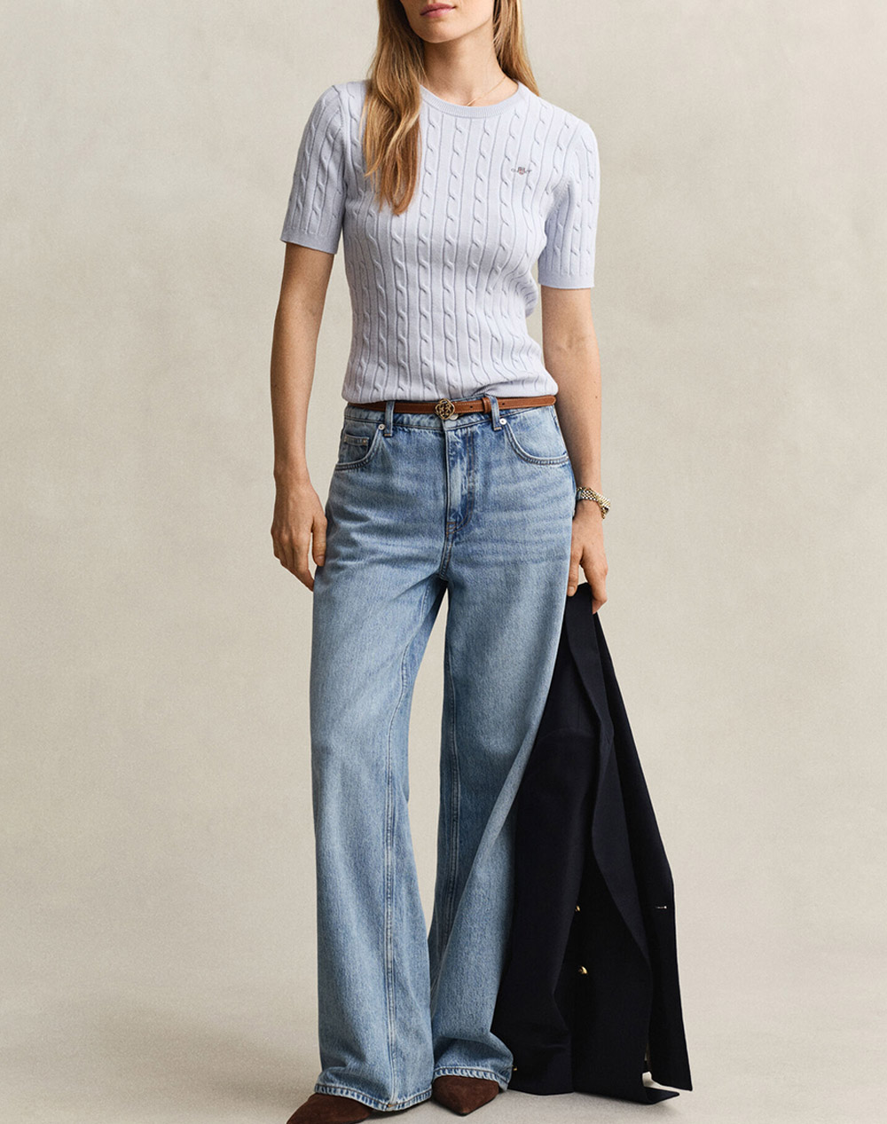 Gant Πουλοβερ Κμ Stretch Cotton Cable Ss C-Neck 3Gw4800105-455 Skyblue Γυναικεία ρούχα μπλούζες Πλεκτά Politikos Shop Πολιτικός