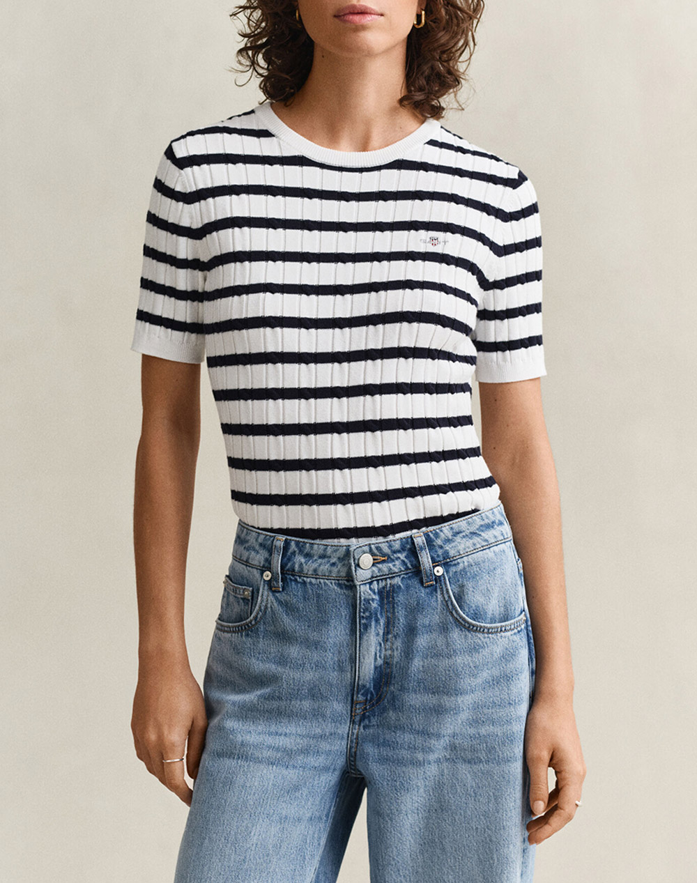 GANT ΠΟΥΛΟΒΕΡ ΚΜ STRETCH COTTON CABLE STRIPE SS 3GW4800109-113 OffWhite