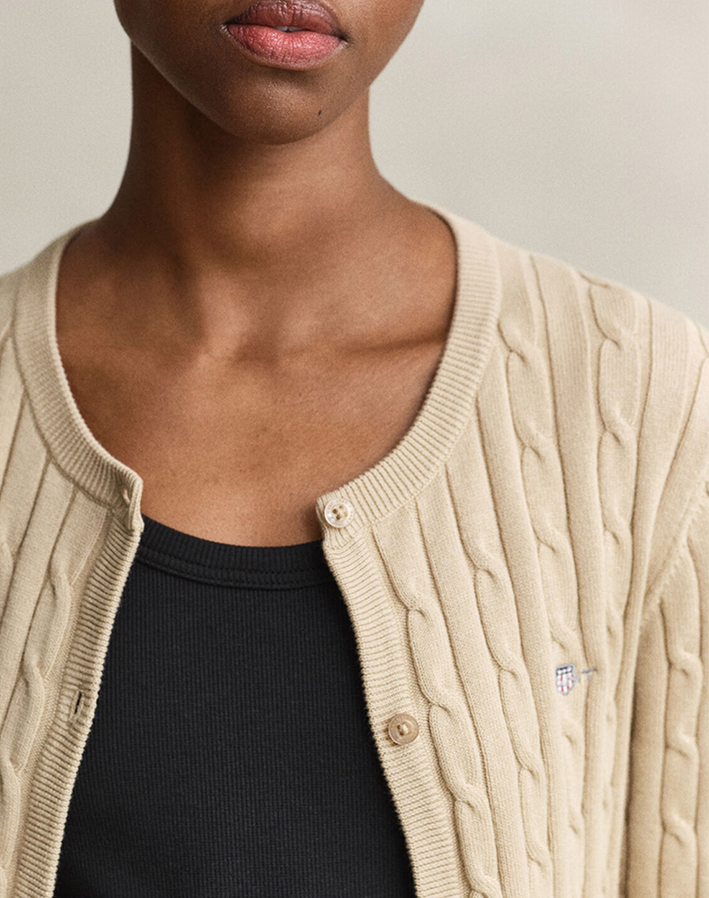 Gant Ζακέτα Πλεκτη Stretch Cotton Cable Cardigan 3Gw4800103-200 Biege Γυναικεία ρούχα μπλούζες Πλεκτά Politikos Shop Πολιτικός