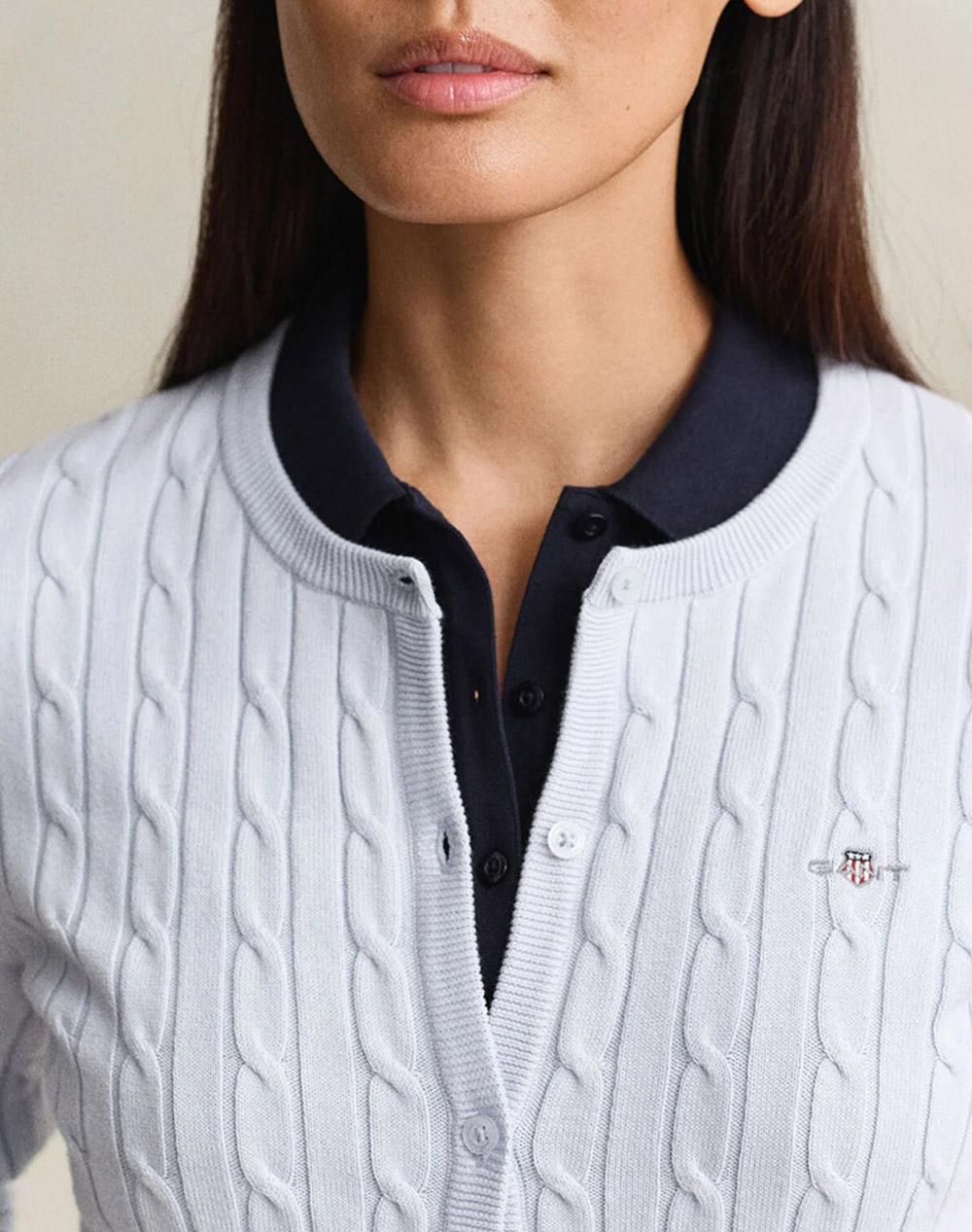 Gant Ζακέτα Πλεκτη Stretch Cotton Cable Cardigan 3Gw4800103-455 Lightblue Γυναικεία ρούχα μπλούζες Πλεκτά Politikos Shop Πολιτικός