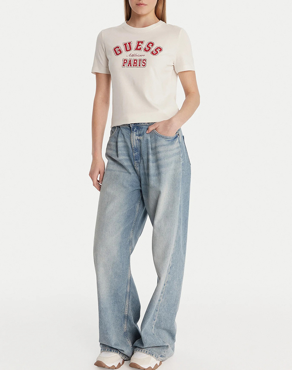 Guess Anita Cn Ss T-Shirt Μπλούζα Γυναικείο V6Ri15J1314-G018 Ecru Γυναικεία ρούχα μπλούζες Τ-Shirt Politikos Shop Πολιτικός