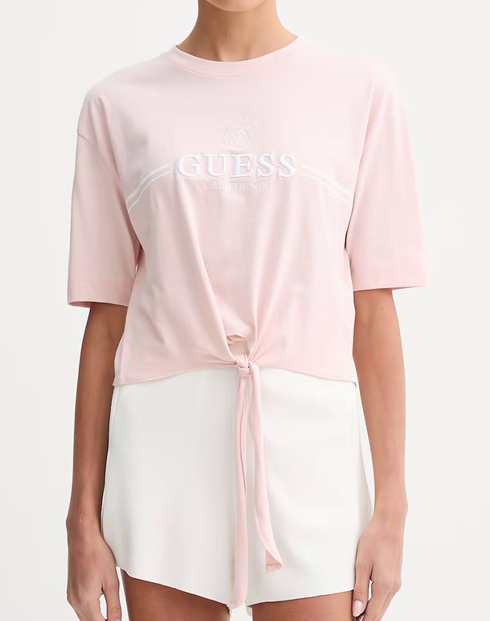 Guess Γυναικείο T-Shirt Κοντομάνικη Ανοιχτό Ροζ Βαμβάκι