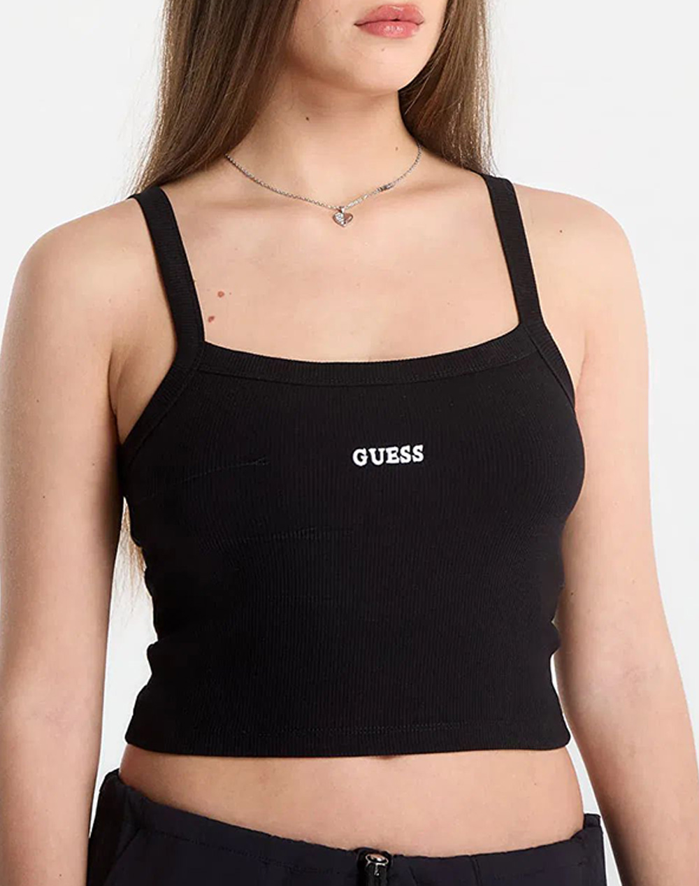 Guess Stella Rib Tank Top Μπλούζα Γυναικείο V6Gp16K3180-Jblk Black Γυναικεία ρούχα μπλούζες Τοπ Κορμακια Politikos Shop Πολιτικός