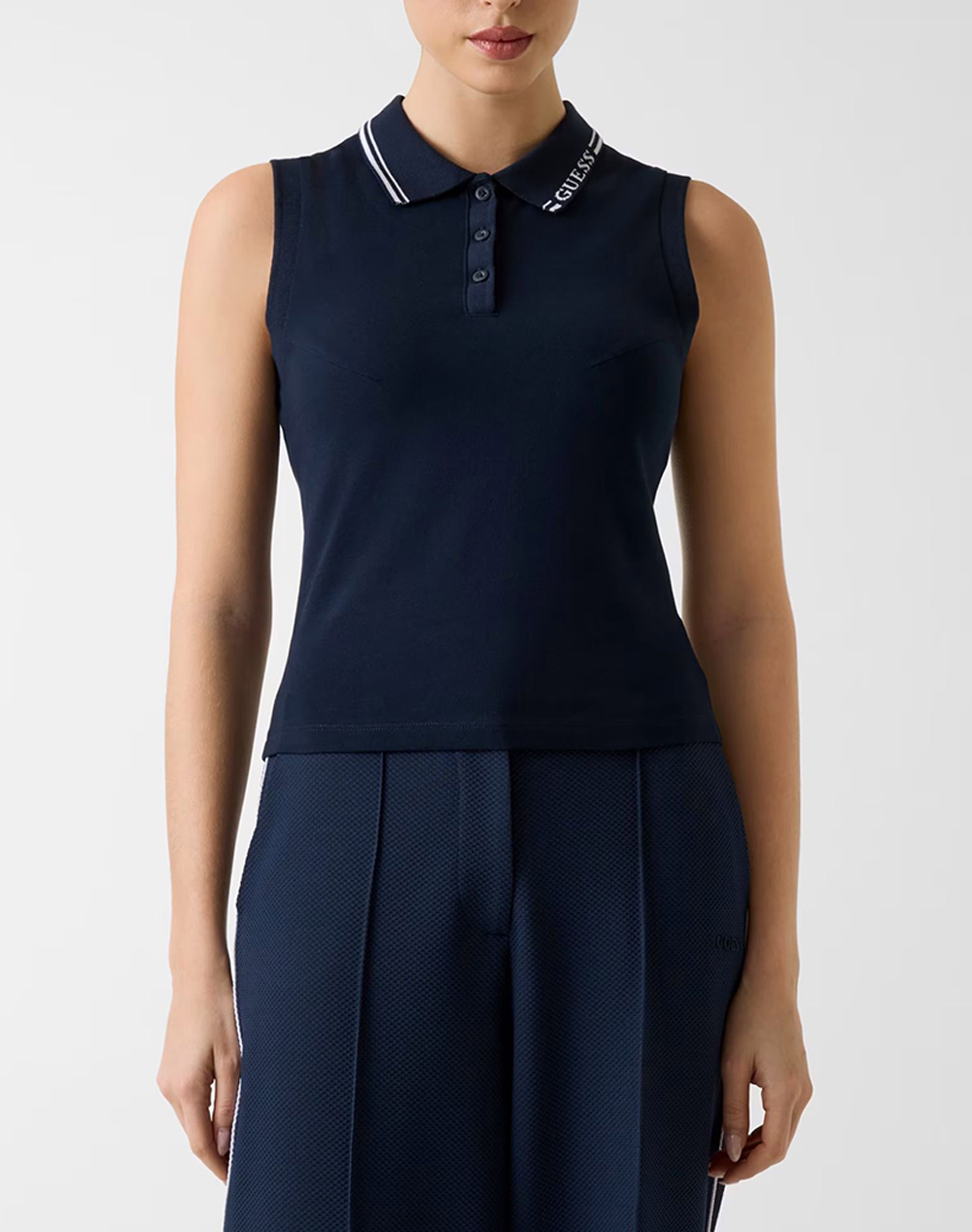 Guess Γυναικεία Μπλούζα Polo Σκούρο Μπλε Βαμβάκι Σπαντέξ/Ελαστάνη