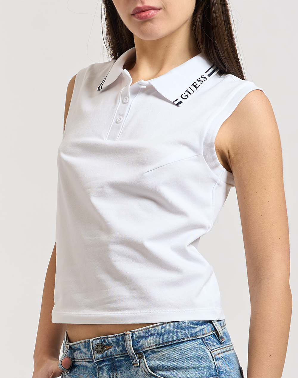 Guess Sarah Sleeveless Polo Μπλούζα Γυναικείο V6Gp03K2958-G011 White Γυναικεία ρούχα μπλούζες Politikos Shop Πολιτικός