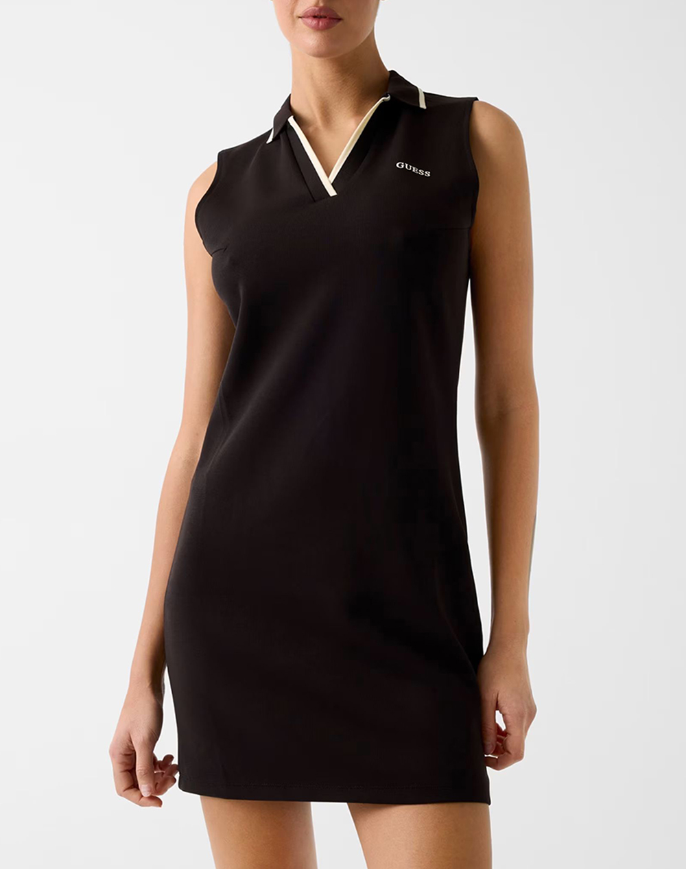 Guess Γυναικείο Κοντό Φόρεμα Polo Μαύρο Πολυεστέρας Βαμβάκι Μοντάλ Λυοσέλ Σπάντεξ/Ελαστάνη